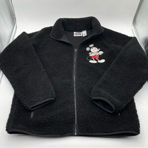 Disney Fleece Jacket Adult Large Black Mickey Mouse Full Zip Embroidered Lined